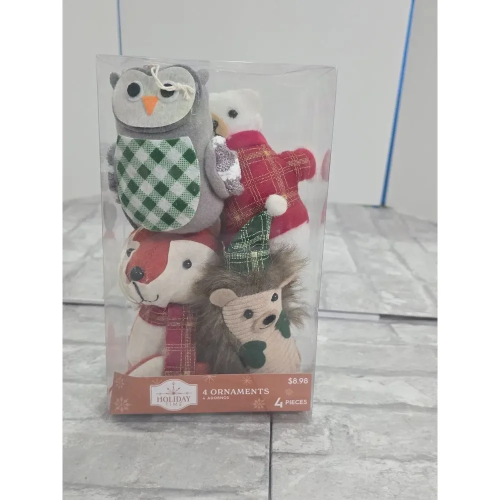 Set of 2 New Holiday Time 8 Ornament Set Felt Fabric Owl Porcupine Fox Bear